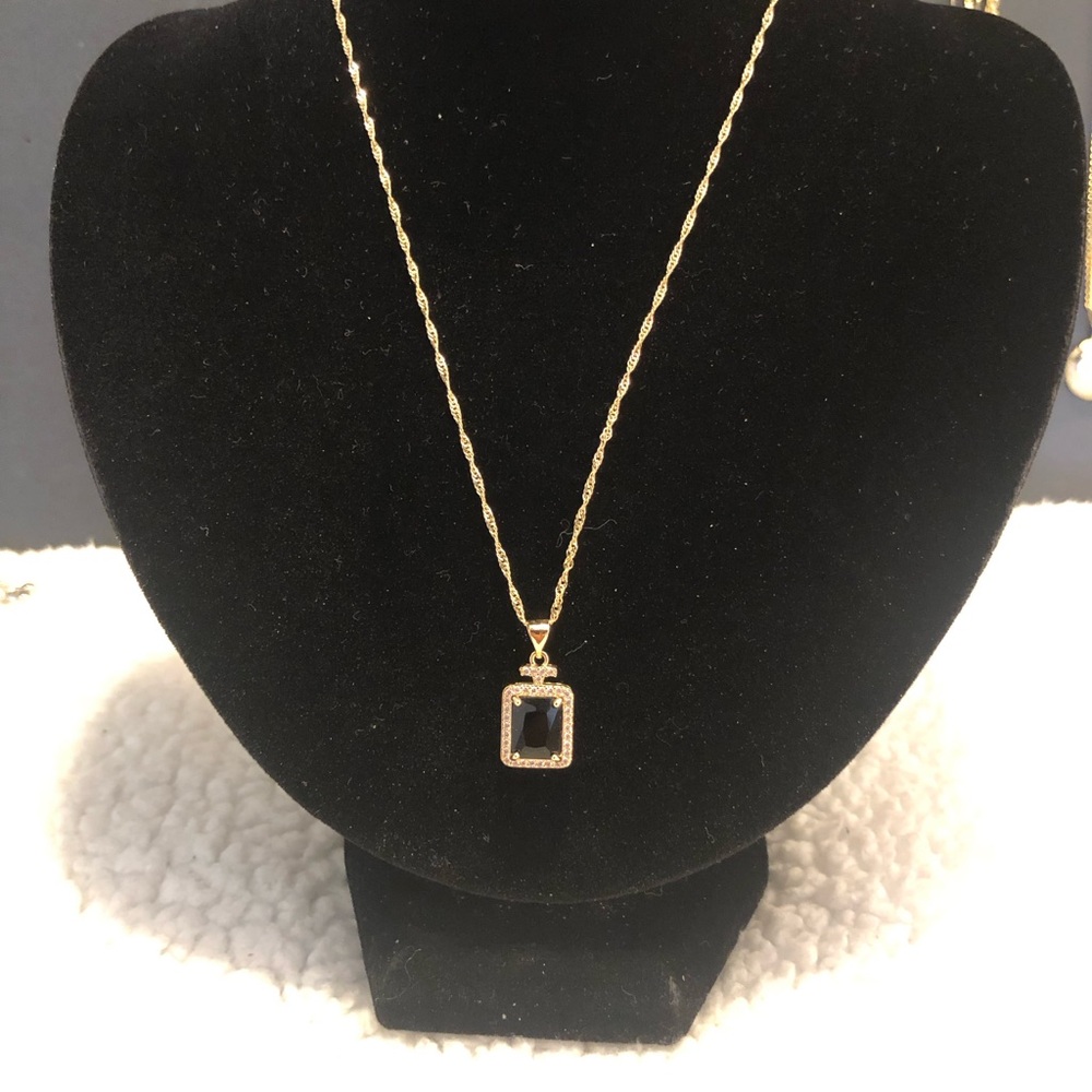 Gold Chain Necklace with Black Rectangular Pendant